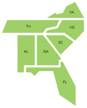 map of southeastern United States